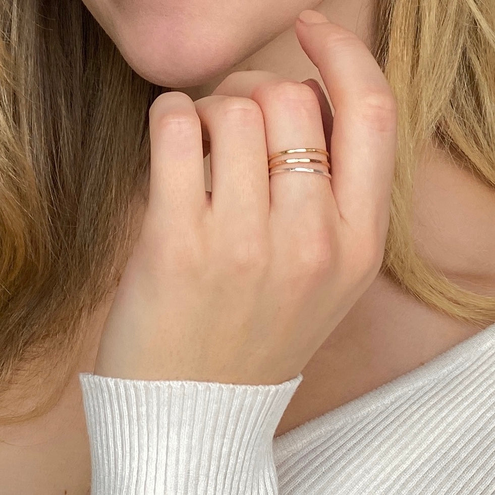 Simple Hammered Ring - Sterling Silver, Gold, Rose Gold Fill