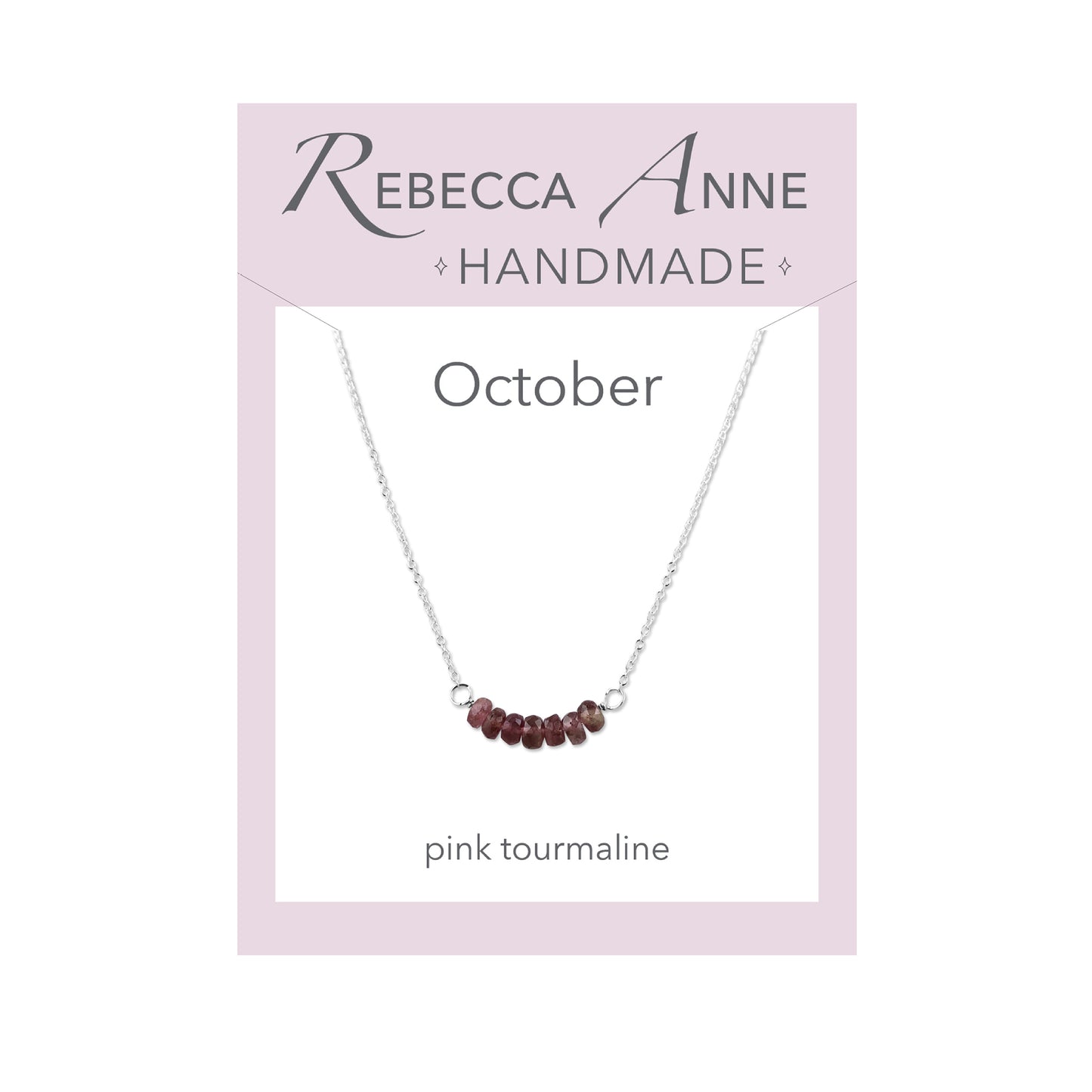 Sterling Silver Pink Tourmaline October Birthstone Bar Necklace